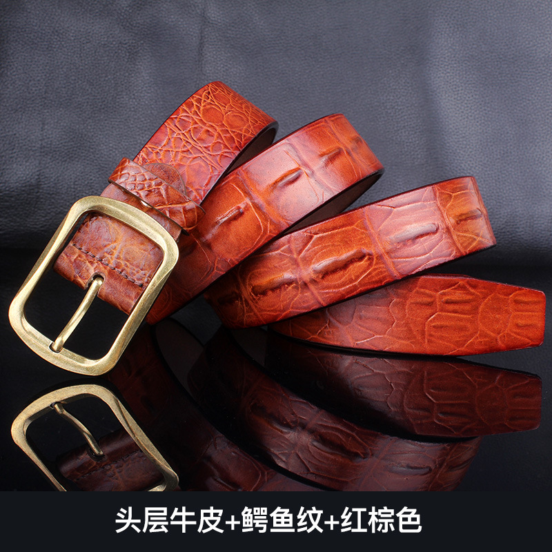 Belt Men's Leather Pin Buckle First Layer Cowhide Men's Crocodile Pattern Belt Men's Casual Korean-Style Business Factory Customization