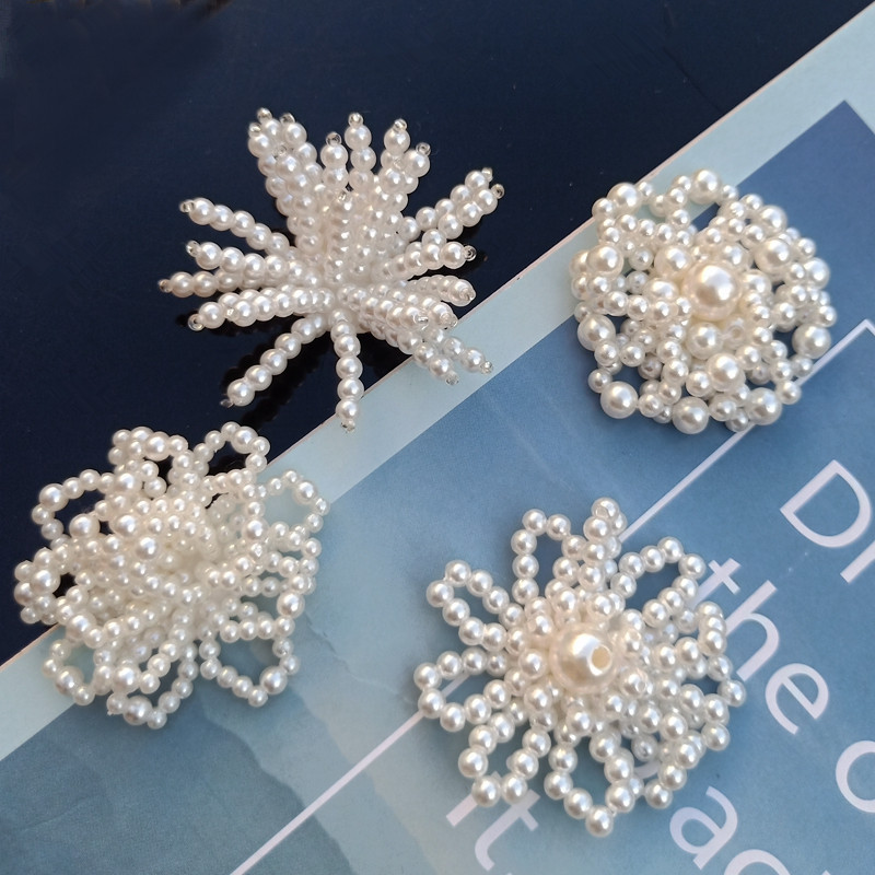 半成品diy手工编织珍珠花朵布贴耳环材料配件衣服装饰辅料