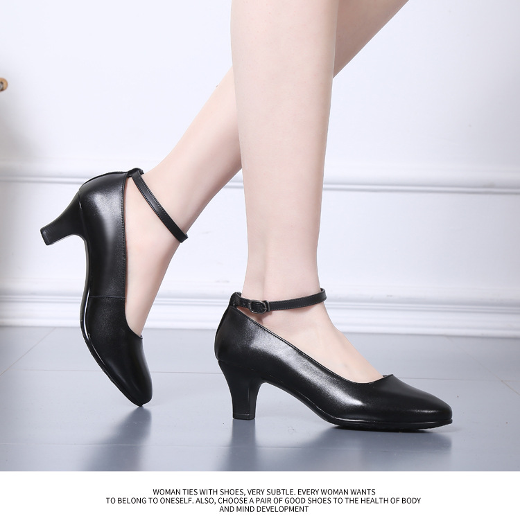 配发07女春秋制式牛皮皮鞋女军官常服黑色单鞋职业正装中跟白皮鞋