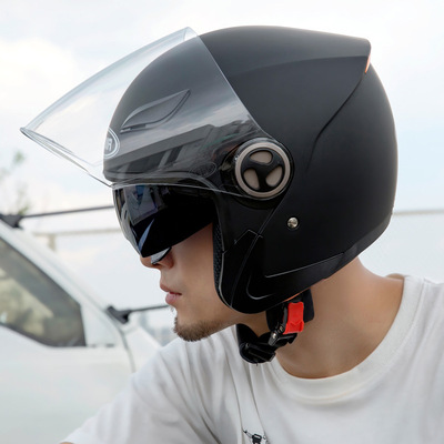 野马冬季电动摩托车头盔男半覆式安全帽女双镜片机车半盔四季通用