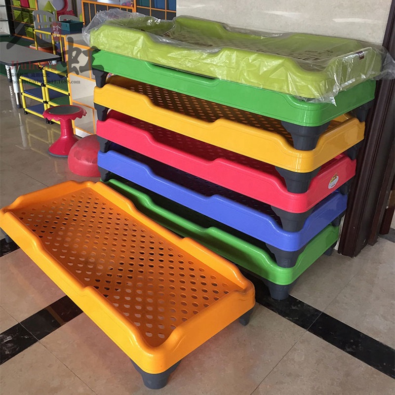 育才幼儿园塑料床儿童单人叠叠床幼儿园专用注塑早教午睡床叠放床