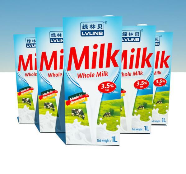 批发 牛奶 休闲 德国进口饮品绿林贝全脂牛奶早餐奶1l 12盒一箱