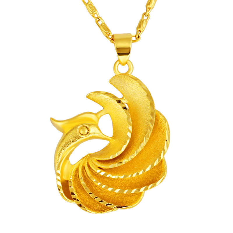 珠宝3d硬金吊坠女款镀黄金凤凰吊坠沙金结婚项坠挂坠颈饰