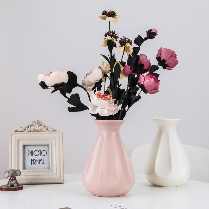 nordic color plastic vase creative home flower decoration wet and dry imitation glaze vase drop-resistant vase