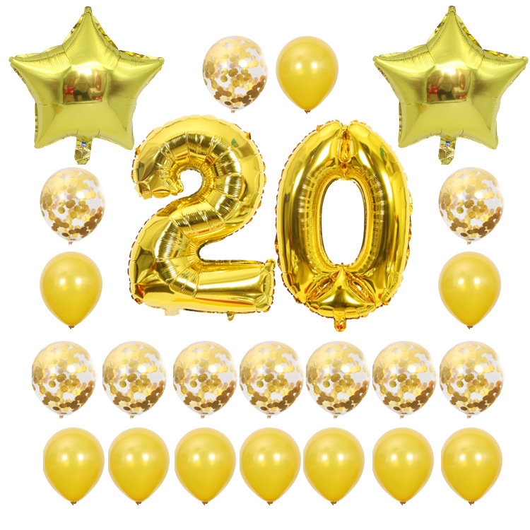 24球生日派对套装 18 20 30 40 50 60玫瑰金数字五角星纸片气球