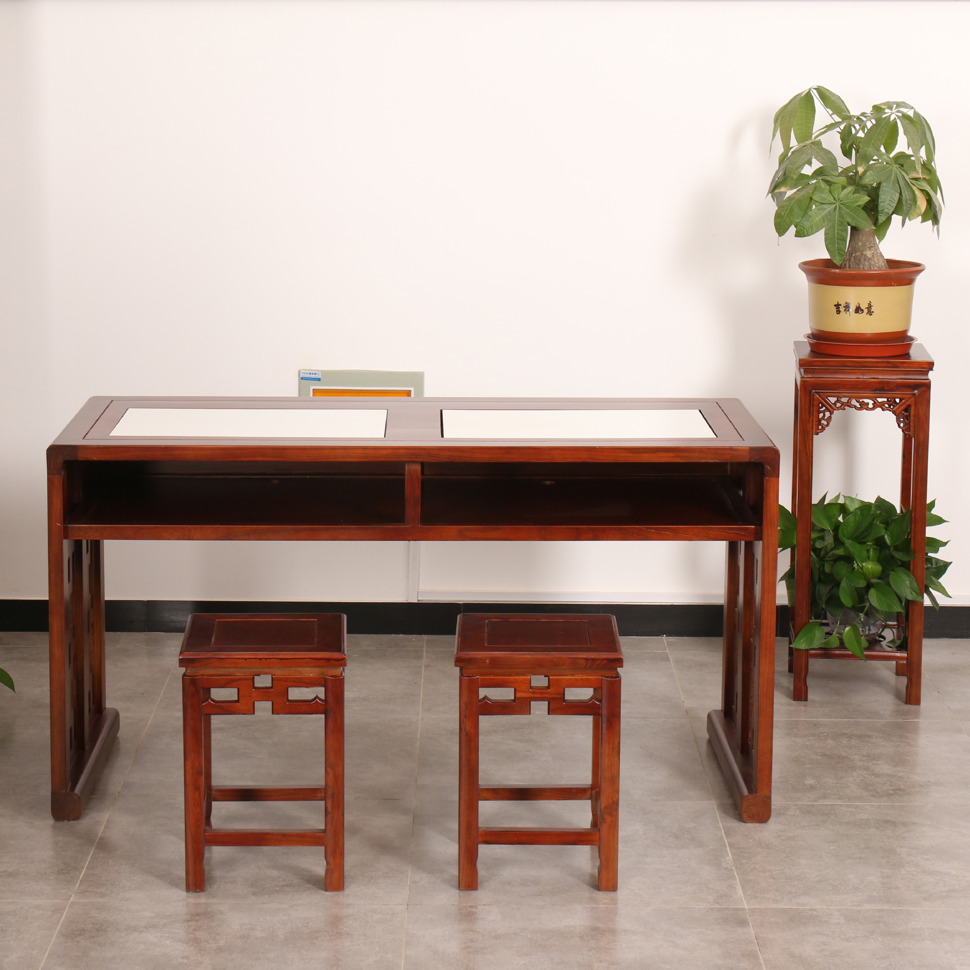 投影临摹书法练字台美术辅导班课桌实木仿古书画桌显示屏国学桌