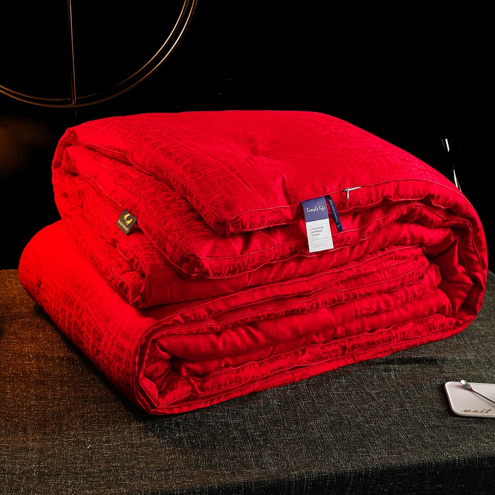 高档婚庆60支全棉贡缎提花大红色被芯结婚喜庆红被子春秋被冬被