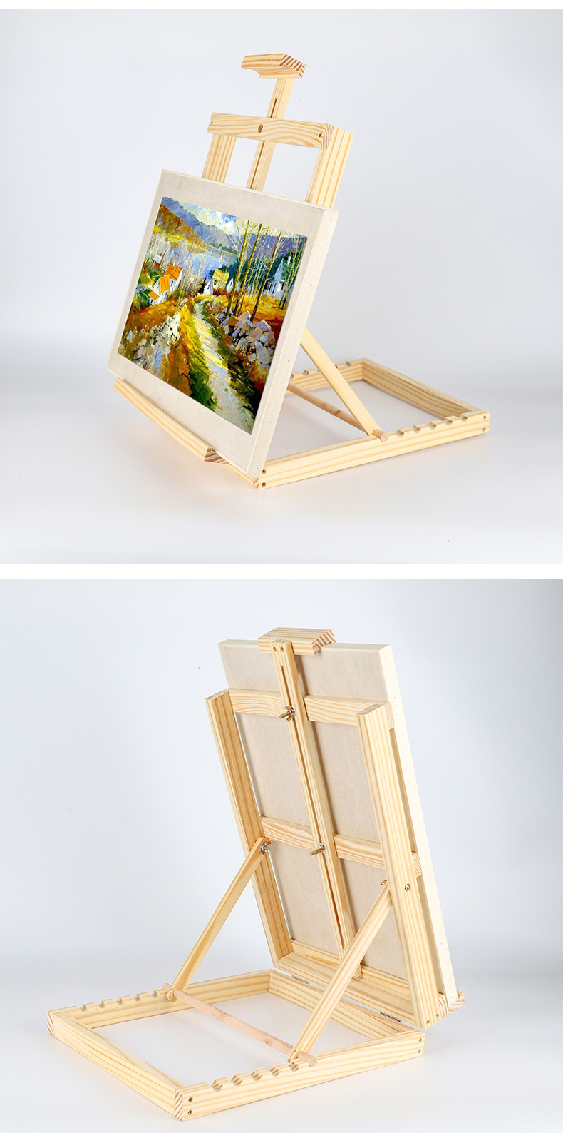 厂家黄松实木小画架台式折叠可调油画架桌面展示支架画板画纸