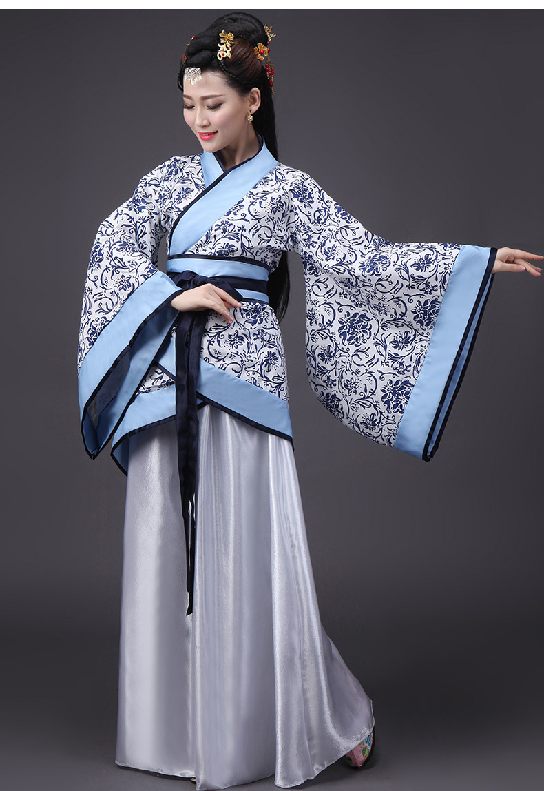 新款古装改良汉服女春季写真古筝演出服古代女装襦裙曲裾表演服装