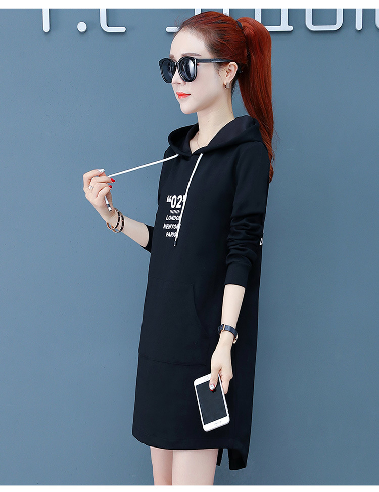 连帽卫衣女中长款2019春季新款女装韩版宽松休闲学生显瘦打底衫潮