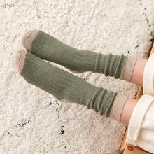 秋冬新款堆堆袜日系简约风女袜长筒打底靴袜韩版甜美条纹拼色棉袜