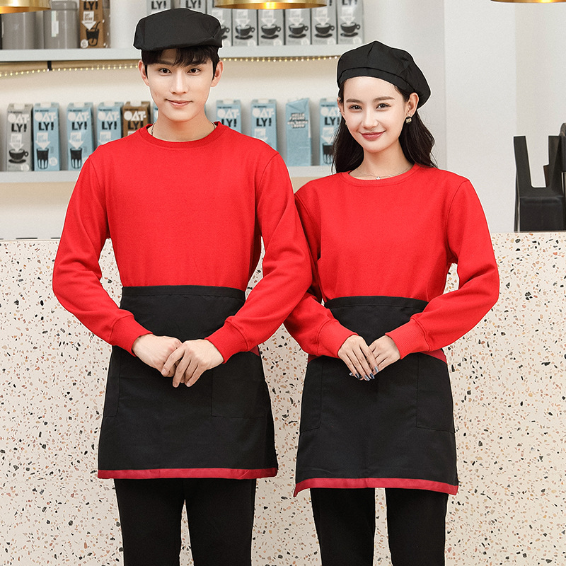 工作服长袖卫衣烧烤店外卖服务员手机店餐厅服务员外套印logo定制