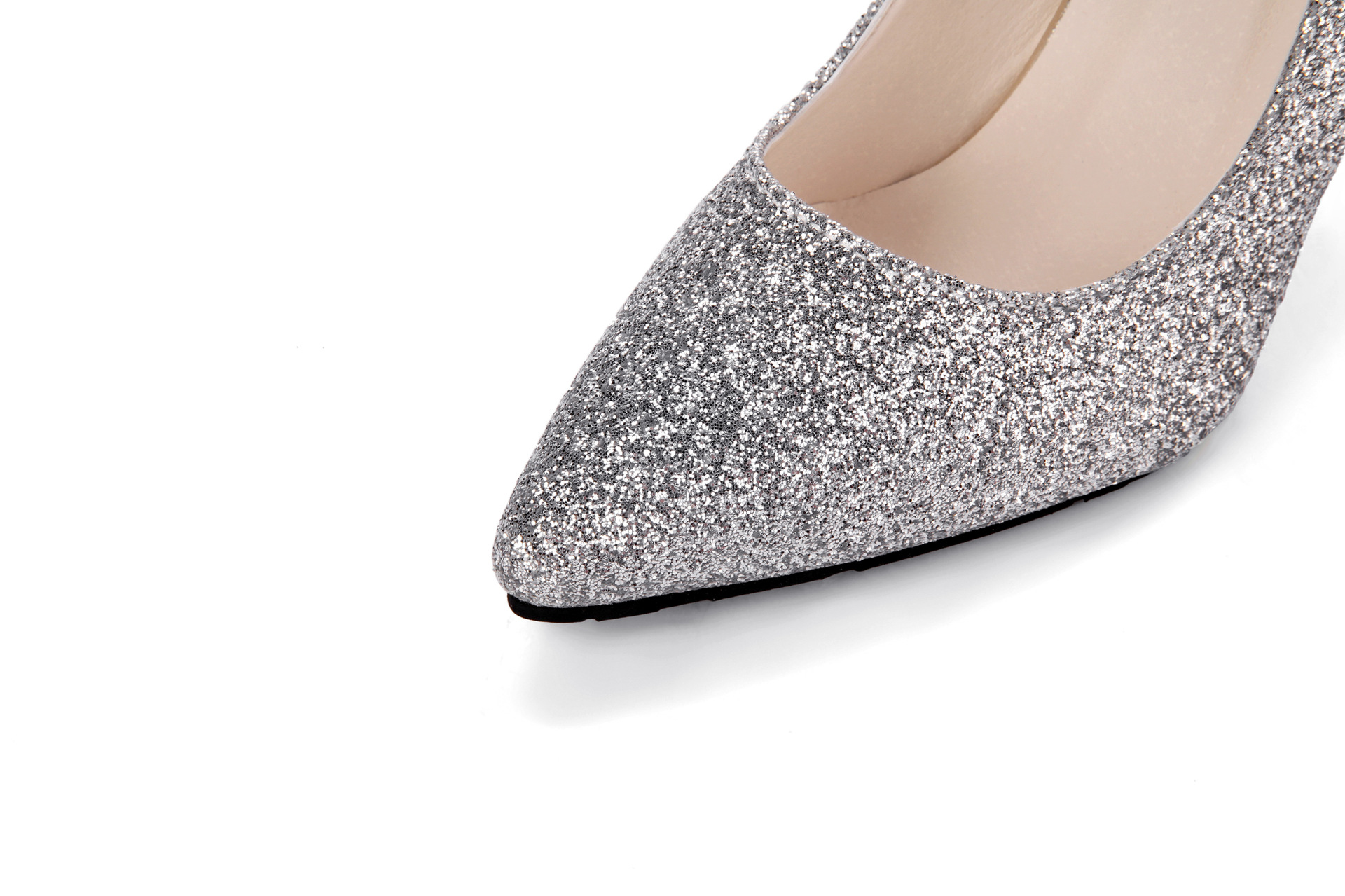 2020韩版新款浅口尖头细跟闪粉银色亮片高跟鞋时尚百搭金色女单鞋