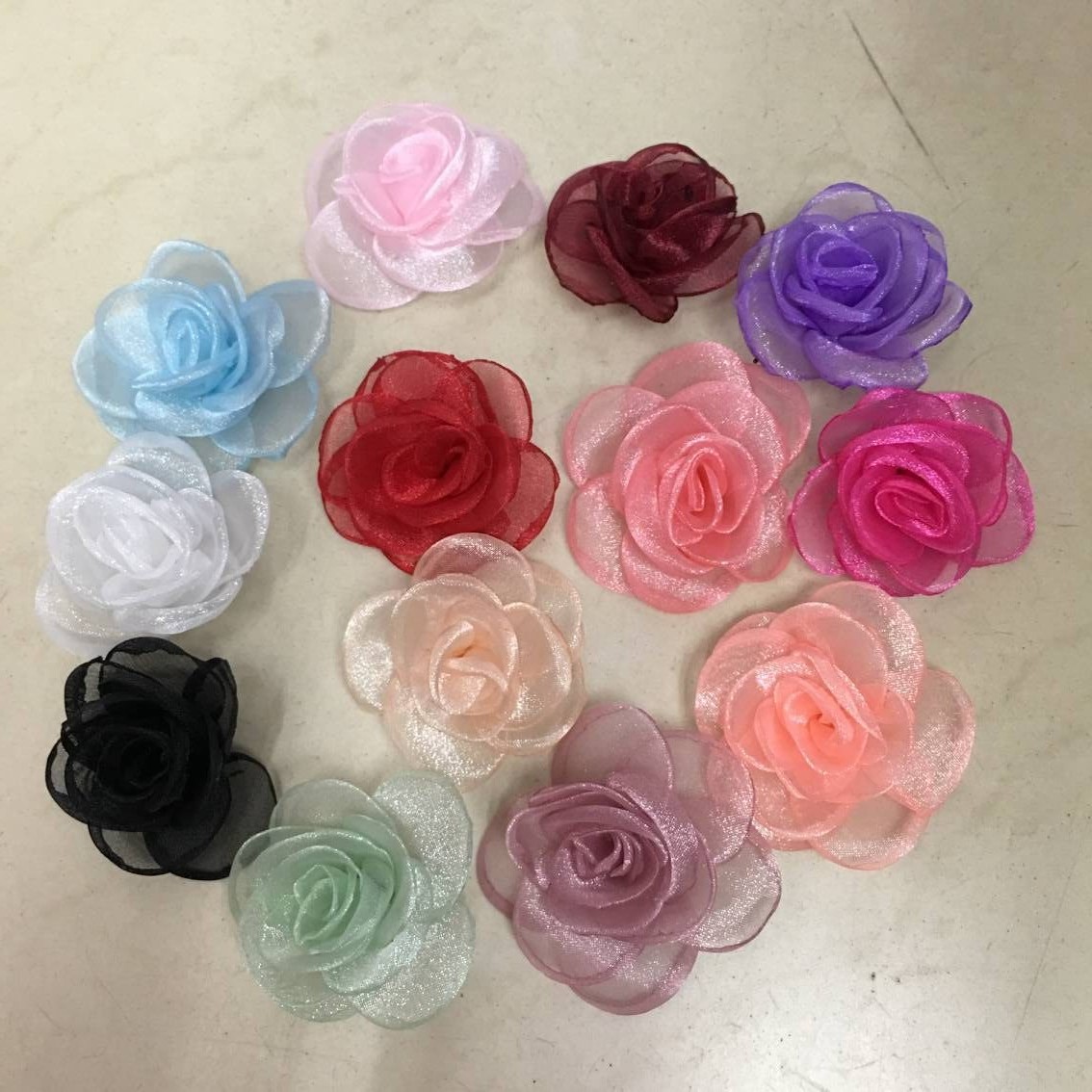 韩版布艺手工雪纱花拷边玫瑰 diy饰品雪纺玫瑰网纱花胸花鞋花配件