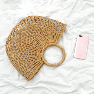2019年厂家新款草编织镂空竹藤手提包 气质女士包 休闲复古田园