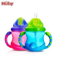 美国Nuby努比婴儿双耳防漏360°吸管杯宝宝带手柄防漏学饮杯