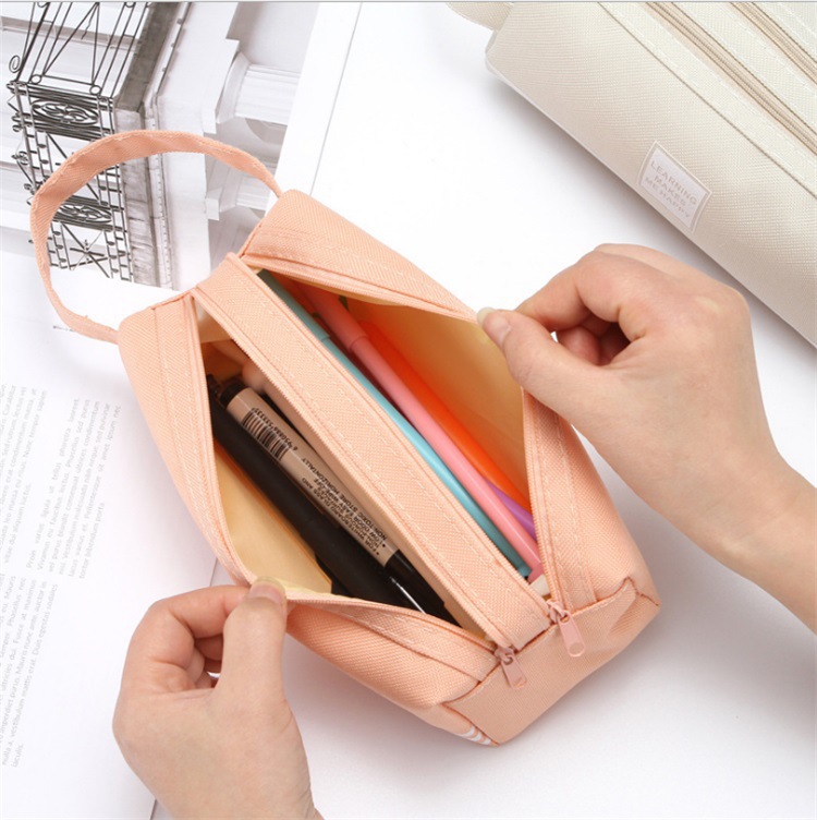 2020 Creative Double-Layer Large Capacity Portable Pencil Case Simple Oxford Cloth Double Zipper Pencil Case Stationery Case Stationery Box