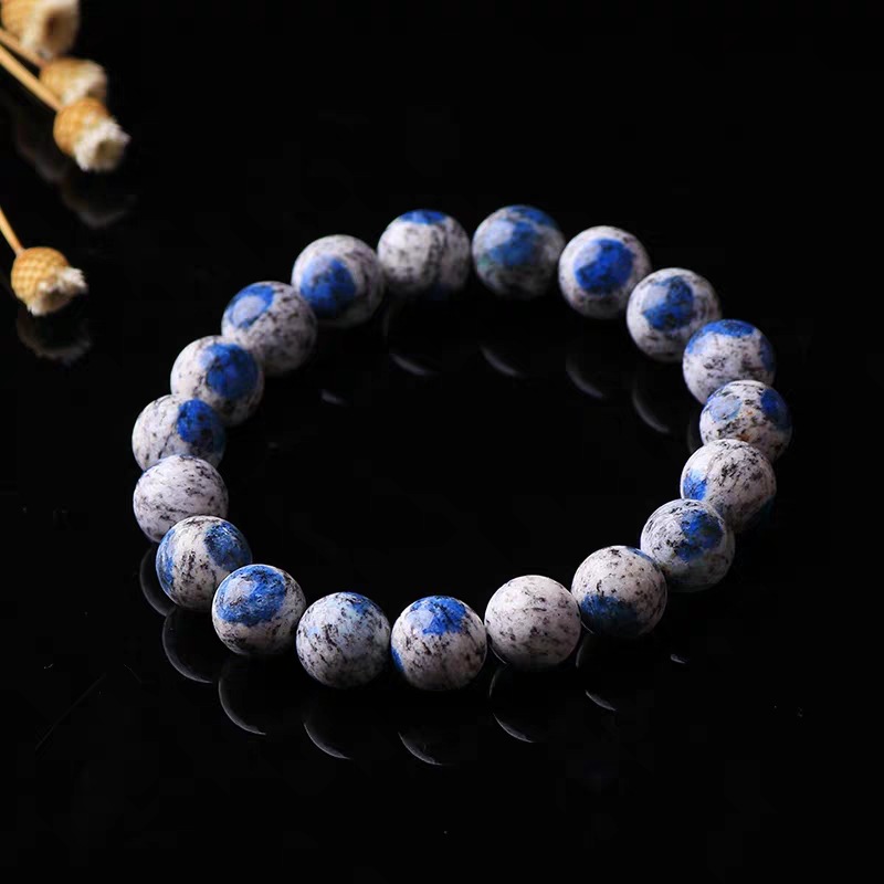 天然k2手链女手串能量石蓝绿黑云母孔雀石蓝稀有矿标水晶花岗岩