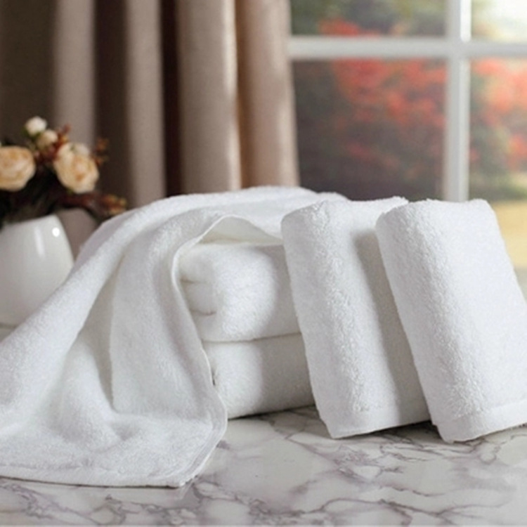 五星级酒店专用 加厚吸水16支螺旋纯棉全棉白色浴巾绣制logo毛巾