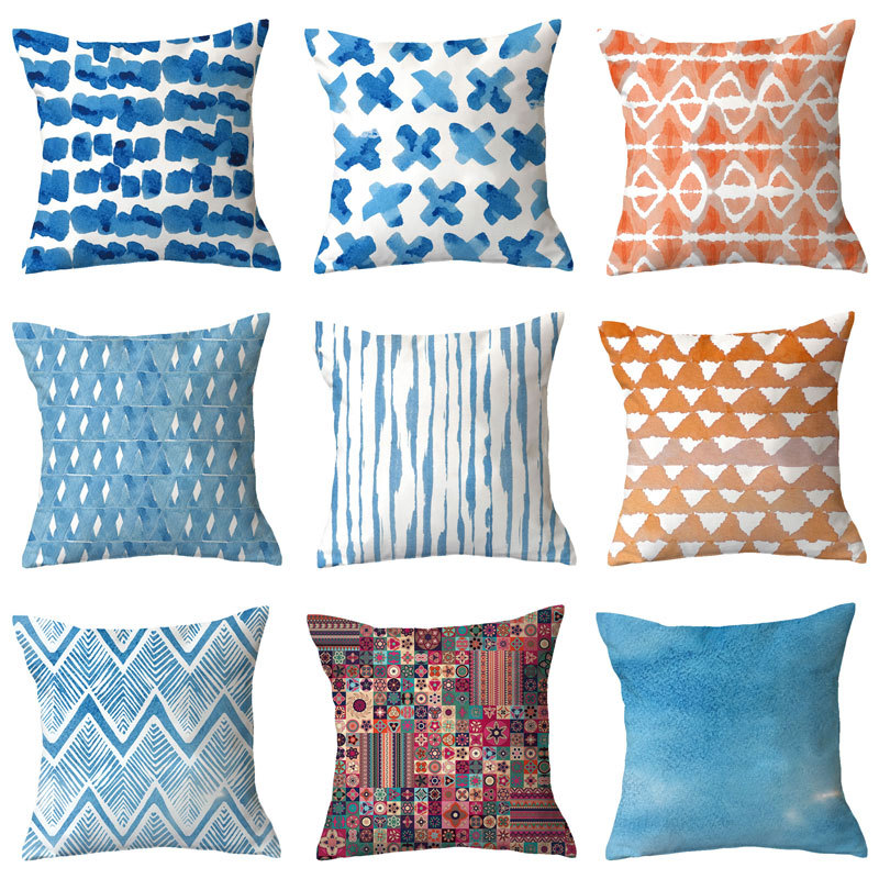 Exclusive for Cross-Border Simple New Blue Geometrical Plush Pillowcase Home Fabric Sofa Cushion Cushion Cover Design