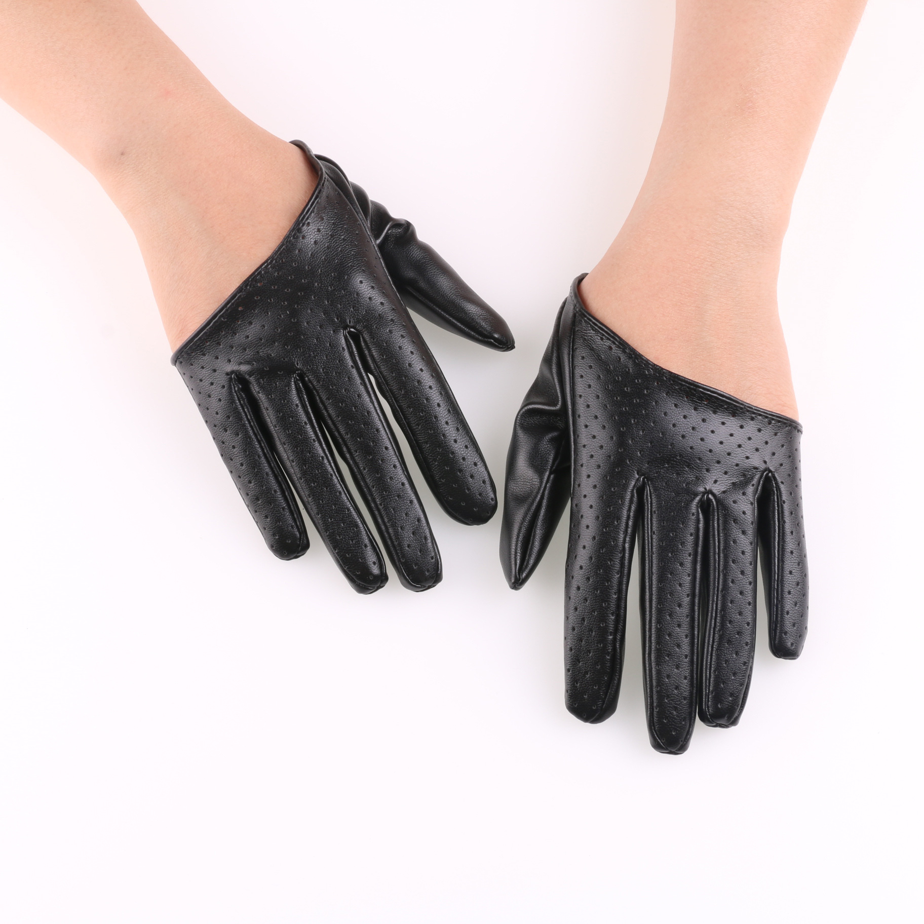 新款女士半指手套网孔露背时尚全指pu皮跳舞摄影婚纱夜店演出手套