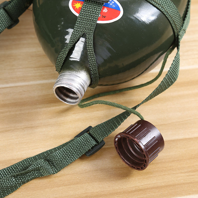 老式军用铝水壶运动户外 军绿保温水壶 背带军训容量水壶定制