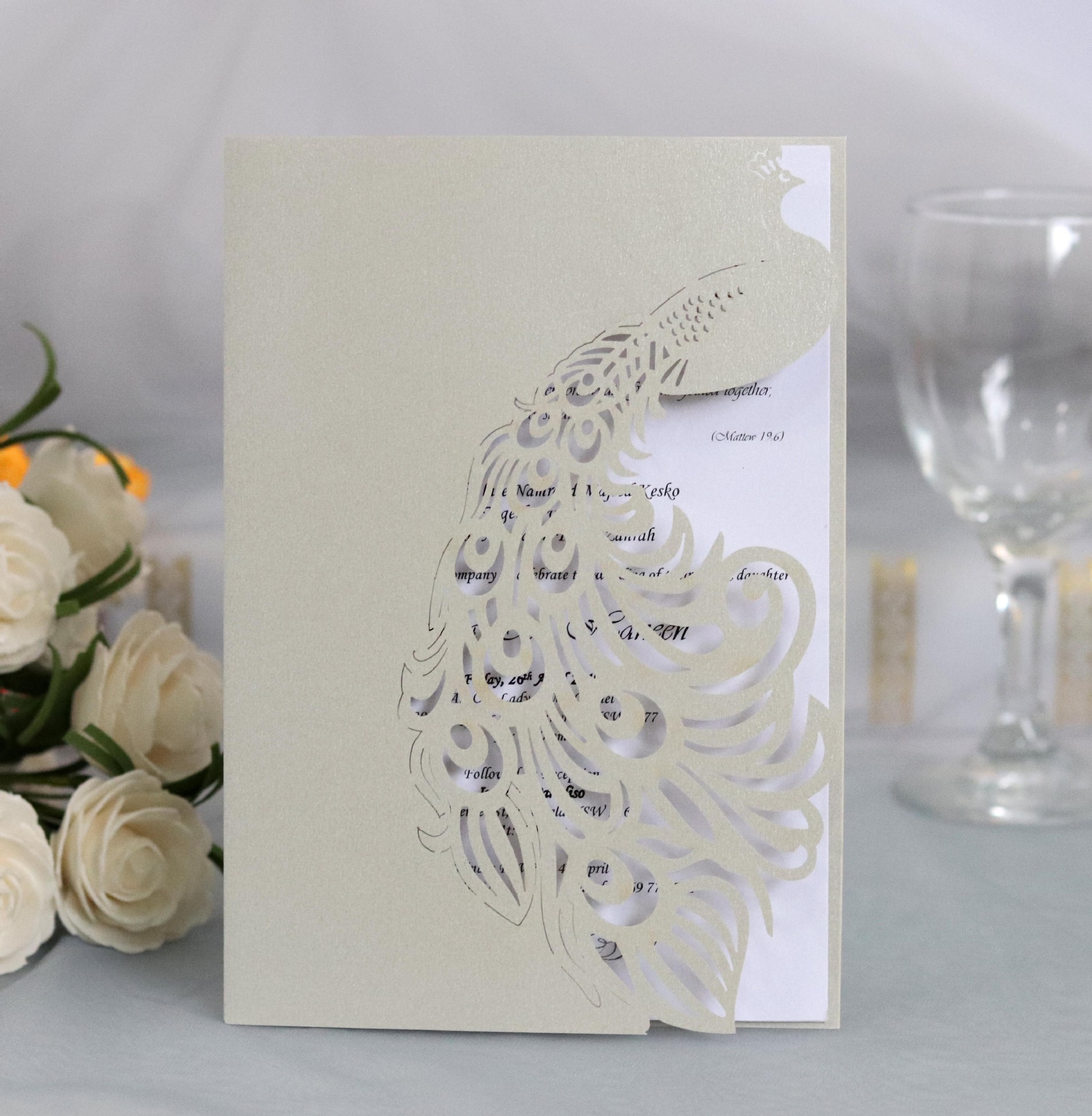 孔雀欧式激光请柬节日祝福贺卡婚礼酒店喜帖结婚请帖商务邀请函