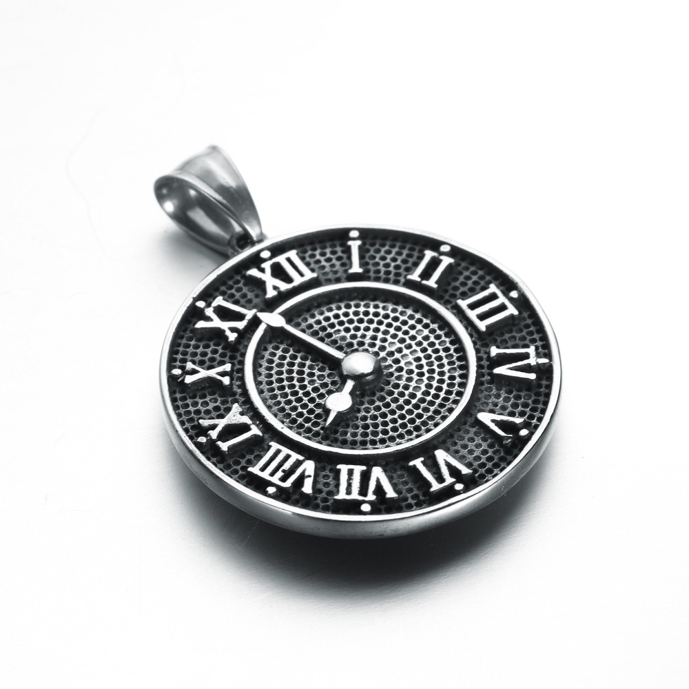 欧美男士不锈钢吊坠 复古时间钟表钛钢项链 跨境亚马逊
