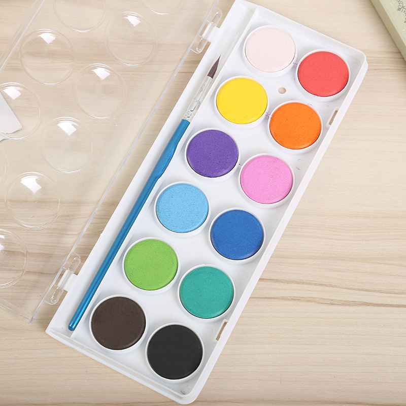 热卖12色16色固体水彩颜料美术初学者入门专用颜料学生水彩画套装