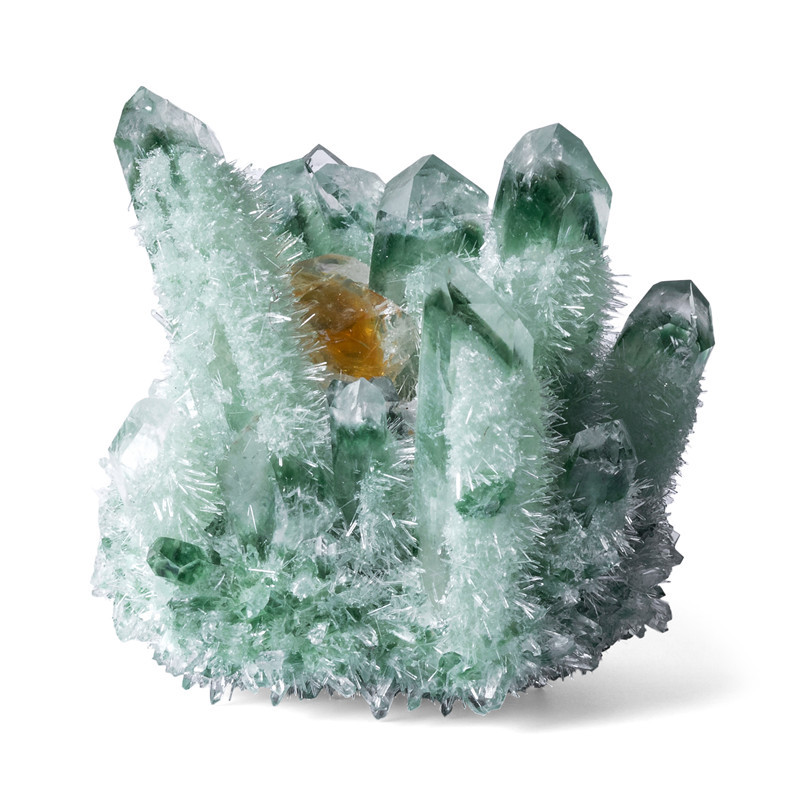 欧美跨境新品绿幽灵水晶簇天然原石摆件水晶裸石软装饰品材料