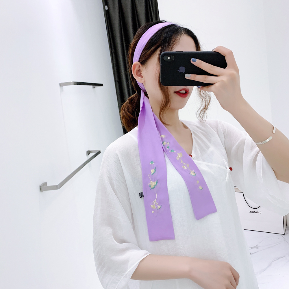 新款复古风苏州手工刺绣汉服长款百搭蝴蝶结头饰配饰飘带绣花丝巾