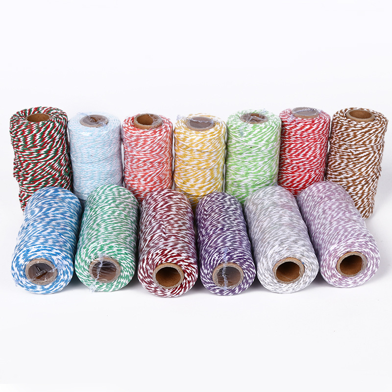 彩色棉线 双色合股线装饰用包粽子棉线 圣诞装饰两股彩色棉绳批发
