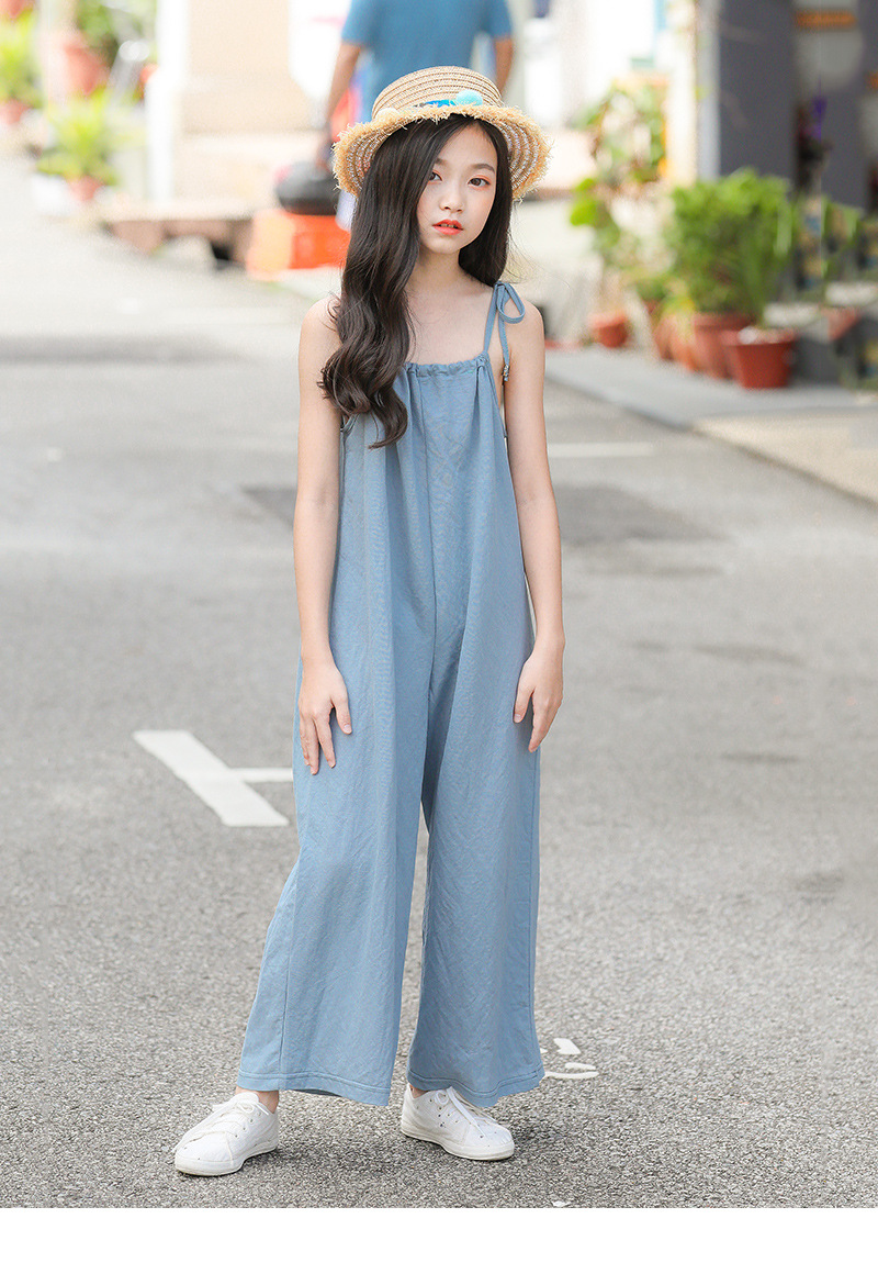 女童吊带连体裤2019夏季新款韩版中大童阔腿裤潮款纯棉长裤批发