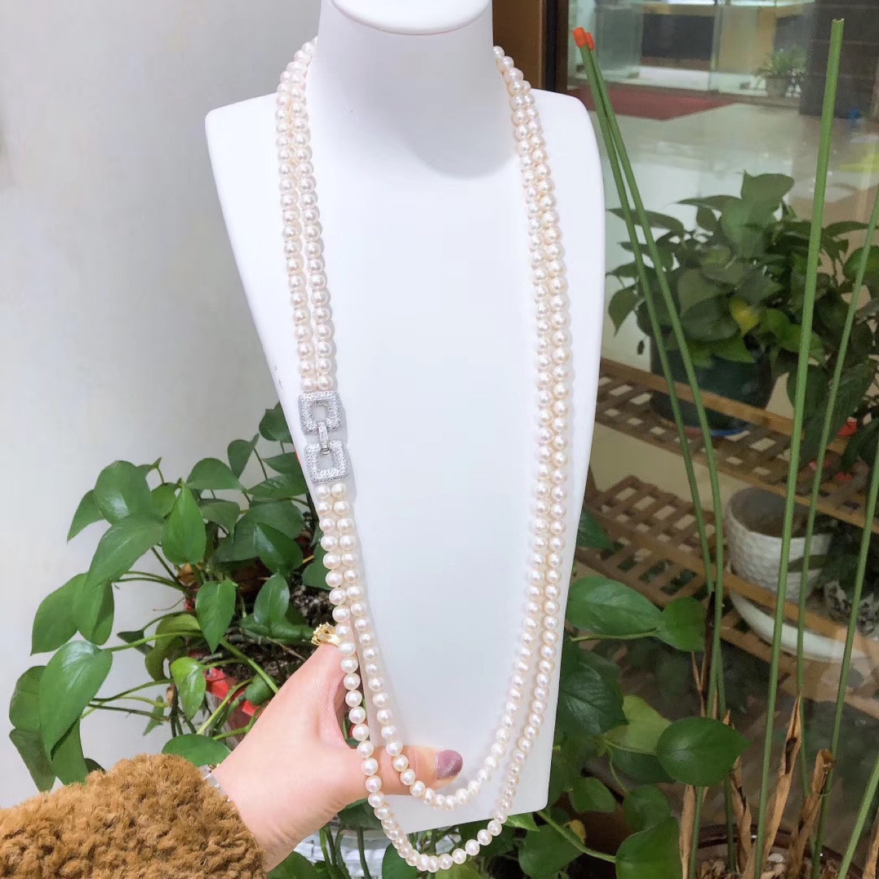 淡水珍珠毛衣链长款项链双层简单时尚气质百搭款女