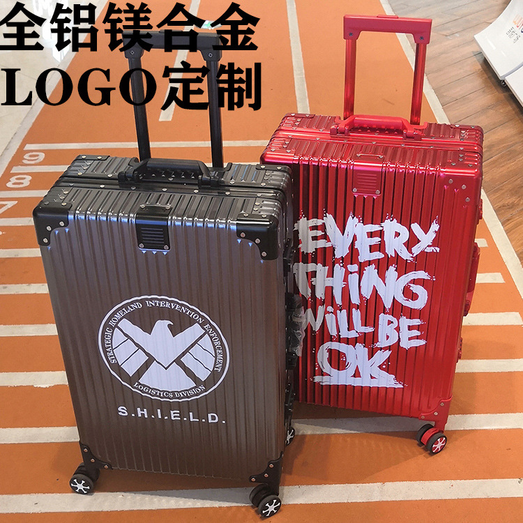 20-Inch Aluminum Magnesium Luggage Universal Wheel High-End Trolley Case Wholesale Printed Pattern Suitcase One Piece Dropshipping