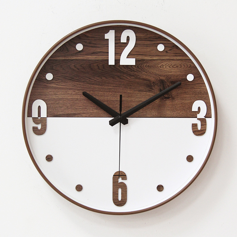 Bamboo Wood Grain Wall Clock Plastic New 12-Inch 30cm round Clock Simple Modern Living Room Bedroom Noiseless