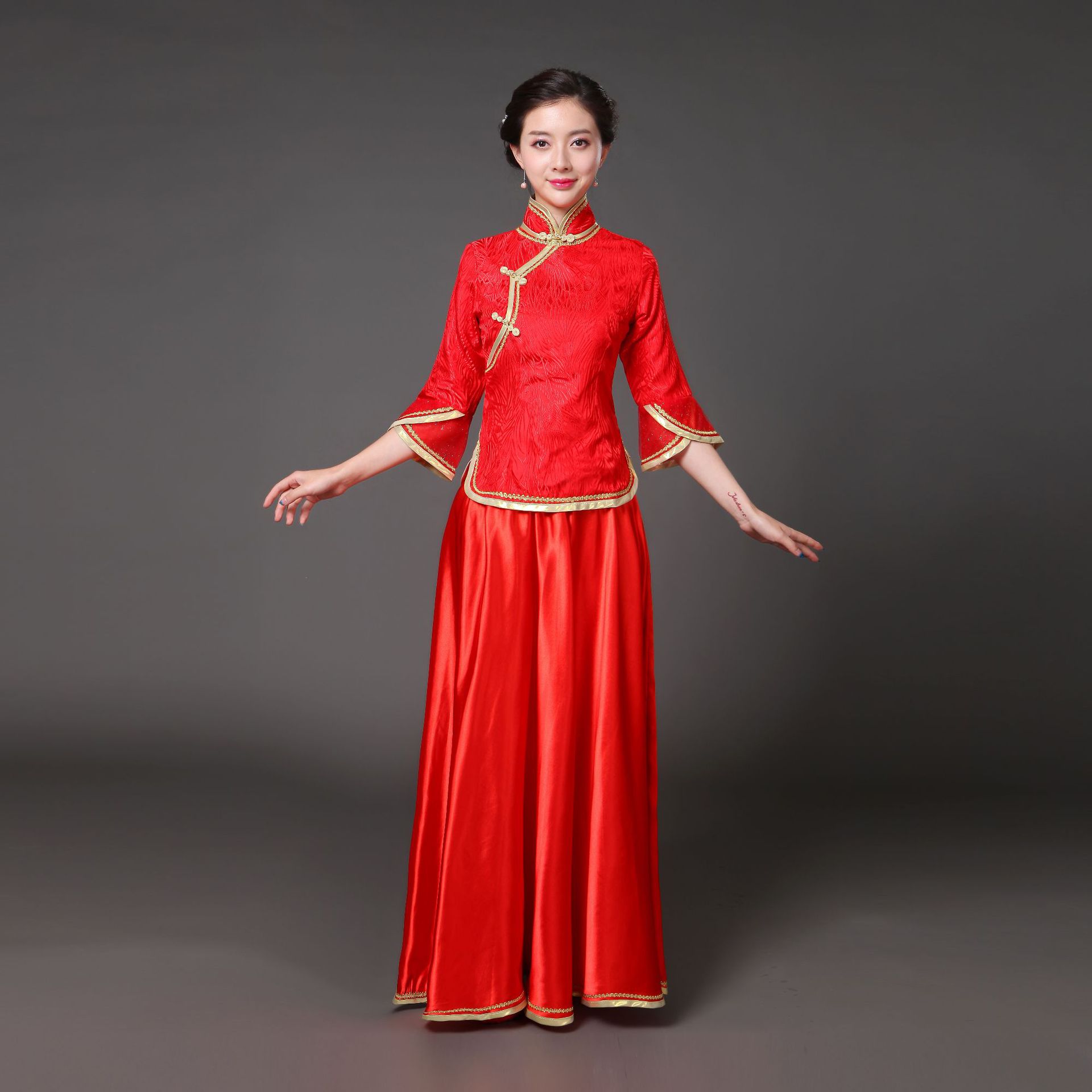 民国风大合唱团演出服装伴娘服装成人中老年古筝表演礼服高中学生