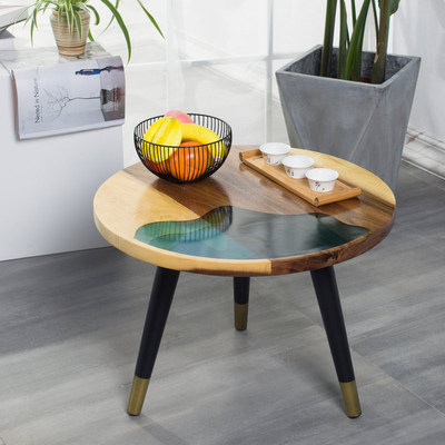 北欧树脂河流桌 别墅轻奢家用客厅圆形茶几小户型酒店摆放小圆桌