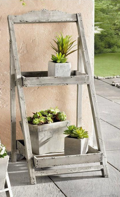 法式乡村原木做旧花架 阳台花园装饰 斑驳做旧双层花架