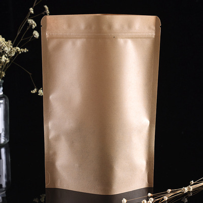 开窗磨砂牛皮纸袋坚果食品包装袋自立牛皮纸自封袋茶叶密封袋定制