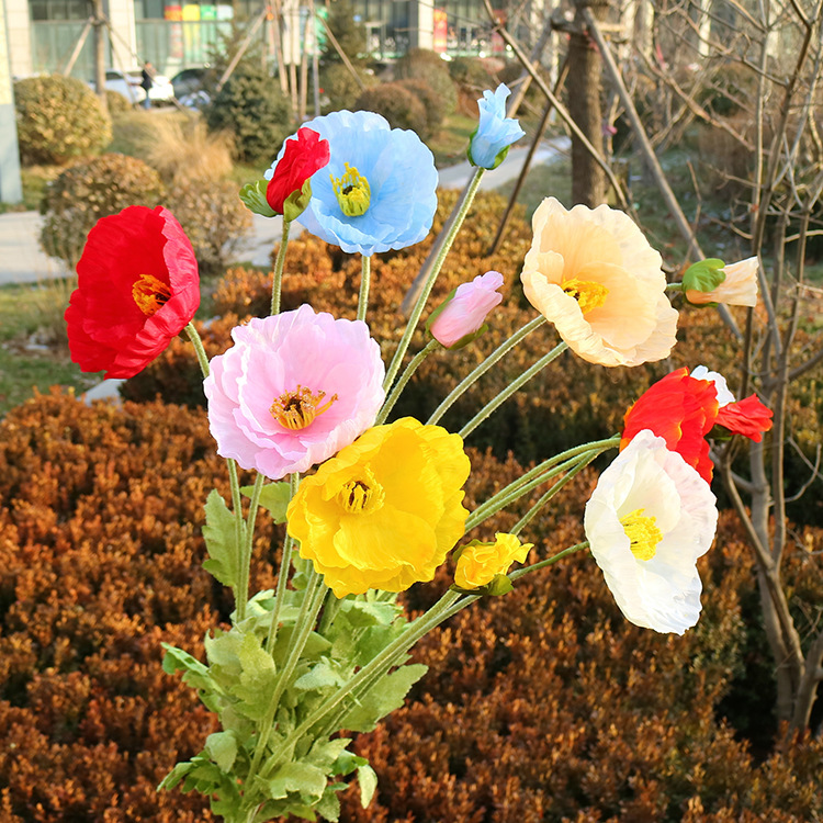 厂家批发高档 仿真 罂粟花 工程家居装饰假花 4头虞美人 仿真花