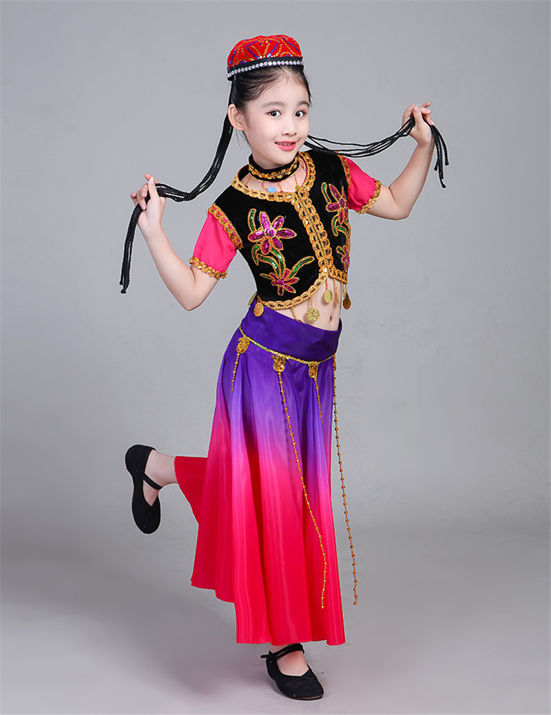 新款新疆舞演出服维吾尔族舞台服新疆舞儿童舞蹈演出服女少儿表演