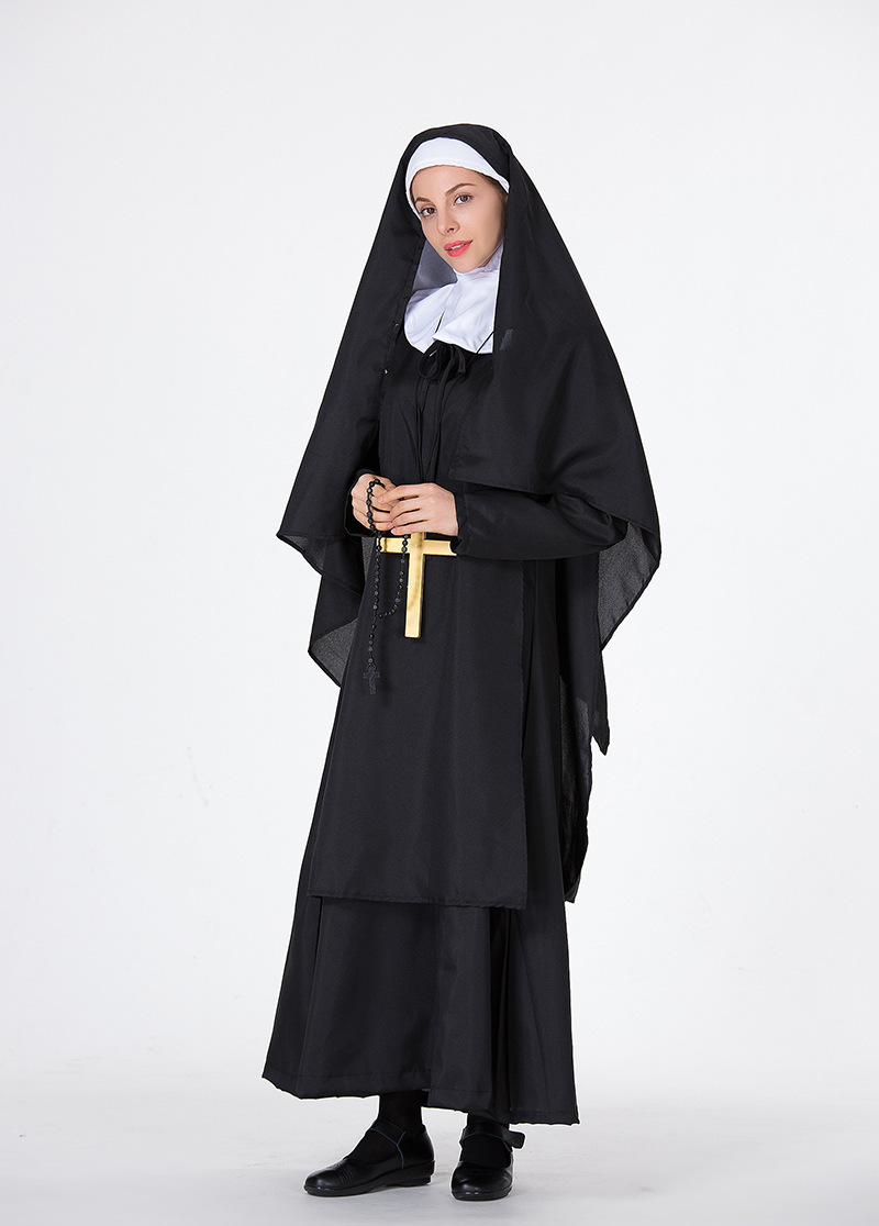 分码万圣节表演服圣母玛利亚服装修女服牧师服装舞会演出服实拍