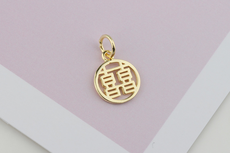 s925银情侣喜字手链 复古镂空圆牌喜吊坠配饰 diy手链情侣配件