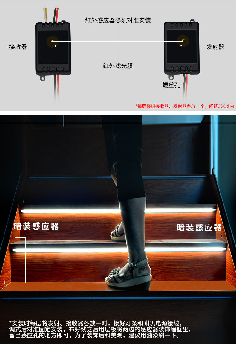 厂家直销踏步楼梯灯控制器智能红外发射器12v网红楼梯灯感应开关