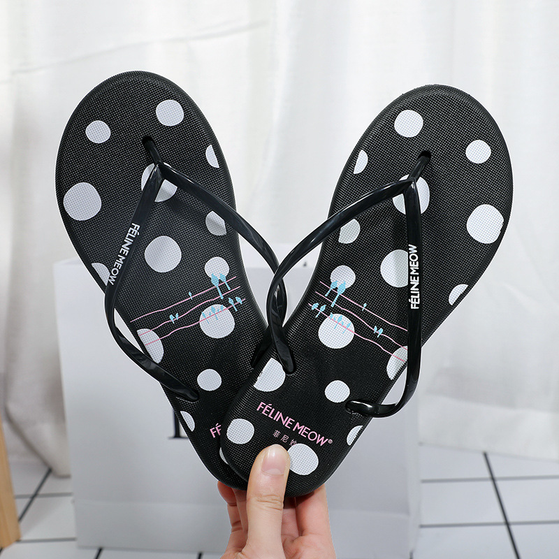 美泰feline meow菲乐妙圆点印花人字拖定制爆款批发女拖夏季凉拖