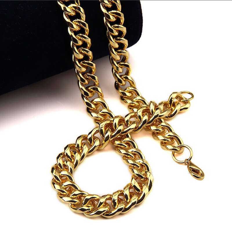 新款古巴超闪18k大金链子男女嘻哈金项链夜店hiphop情侣说唱链条