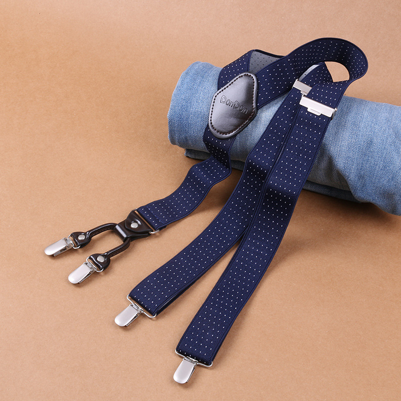 5cm宽弹力松紧防吊带夹4夹提花藏青男士吊裤带