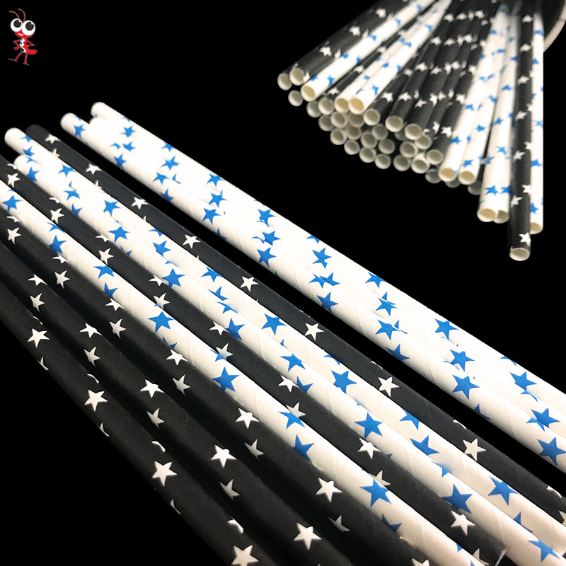 星星环保一次性纸质吸管 pp可降解纸吸管 双色吸管亚马逊热销爆款