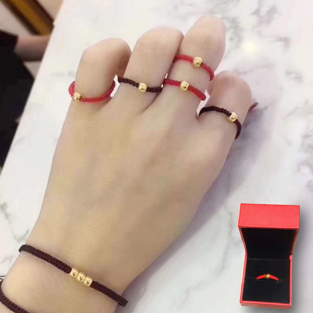 抖音同款足金999小金珠戒指 手工编织转运珠 闺蜜情侣款对戒订制